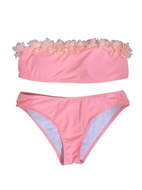 Pink Flower 3D Petal Bandeau Bikini Set Two Piece Swimsuit Size S